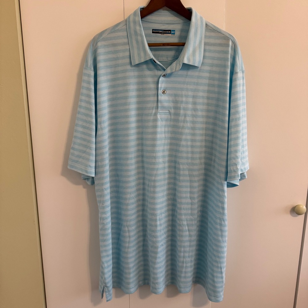 Roundtree & Yorke Performance Polo Shirt Mens 3XT Light Blue Striped Golf Top